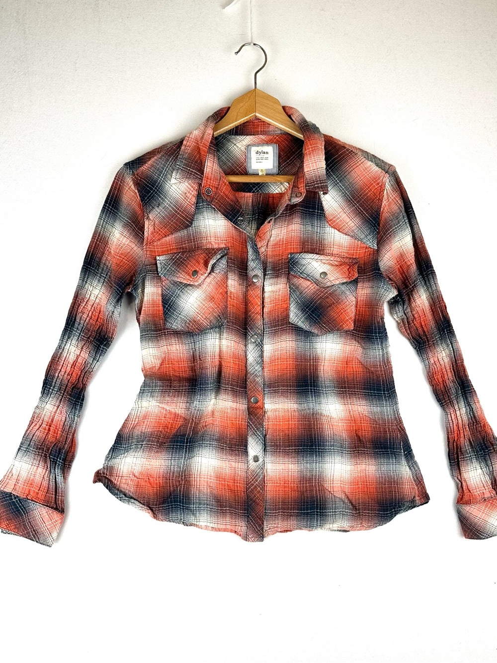 Dylan by True Grit Plaid Snap Crinkle Shirt Western Lightweight